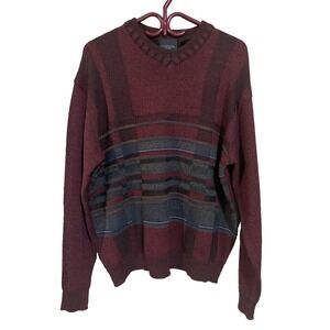 Leo Chevalier 3D Raised‎ Design Wool Blend Sweater Long Sleeve Red Men's L